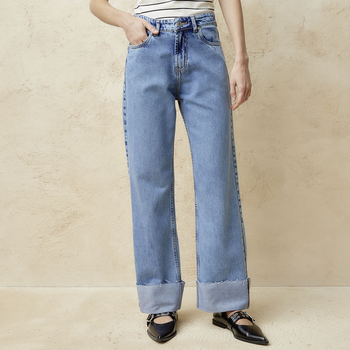 BASEMENT - Jeans Straight Tiro Medio Mujer Basement