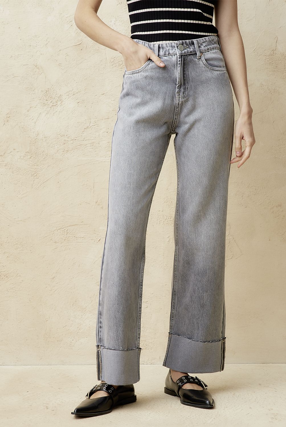 BASEMENT - Jeans Straight Tiro Medio Mujer Basement