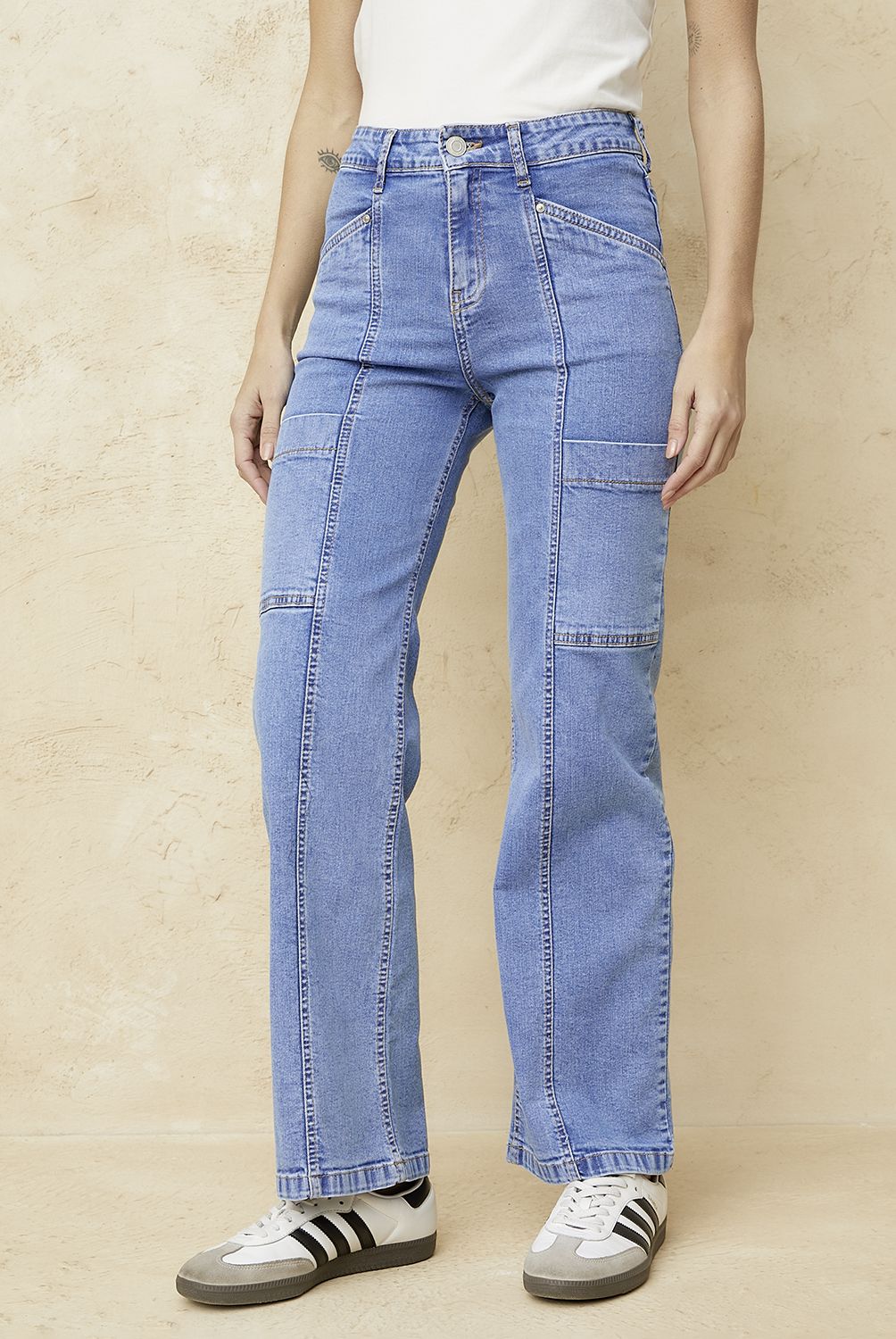 BASEMENT - Jeans Straight Tiro Medio Mujer Basement