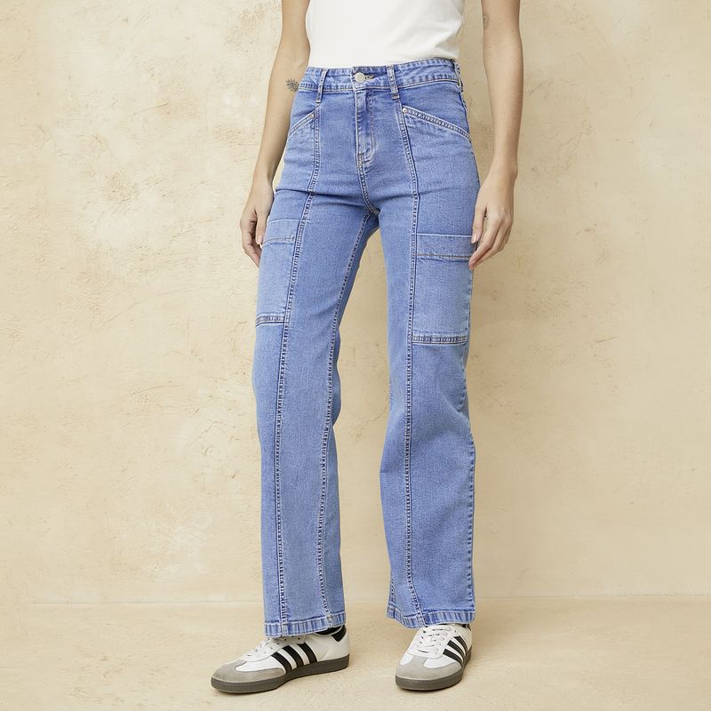 BASEMENT - Jeans Straight Tiro Medio Mujer Basement