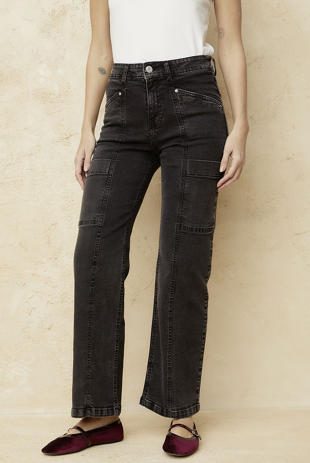 BASEMENT - Jeans Straight Tiro Medio Mujer Basement