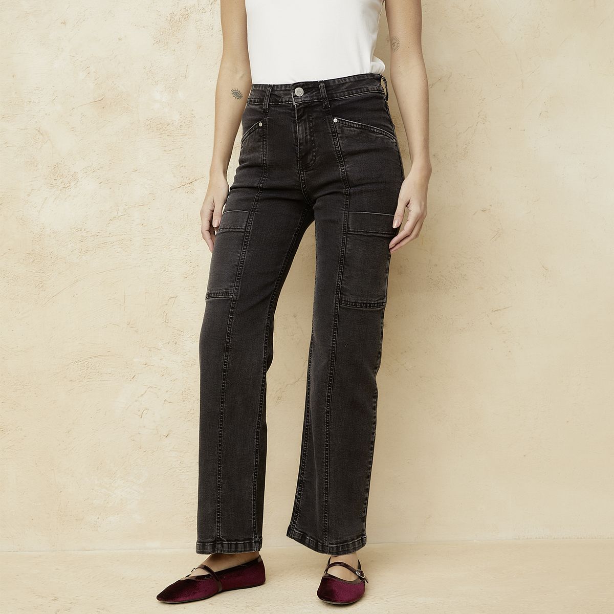 BASEMENT - Jeans Straight Tiro Medio Mujer Basement