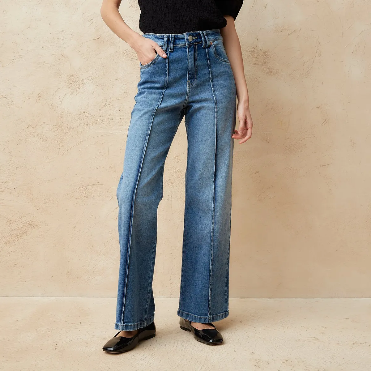 BASEMENT - Jeans Wide Leg Tiro Medio Mujer Basement