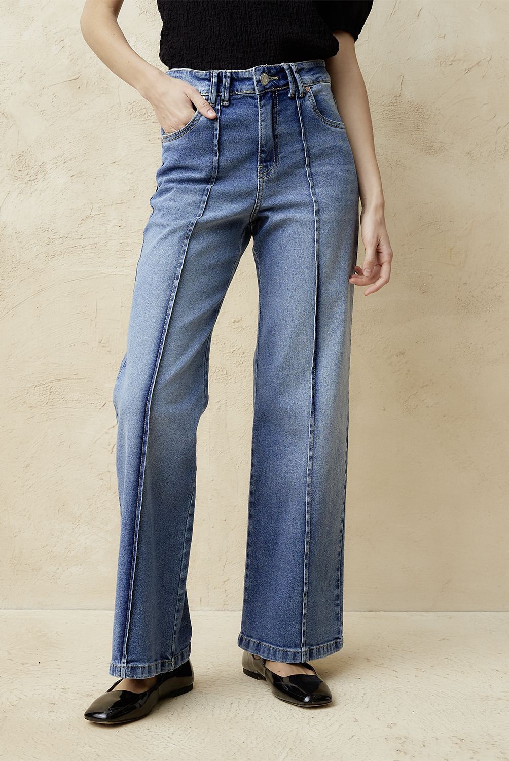 BASEMENT - Jeans Wide Leg Tiro Medio Mujer Basement