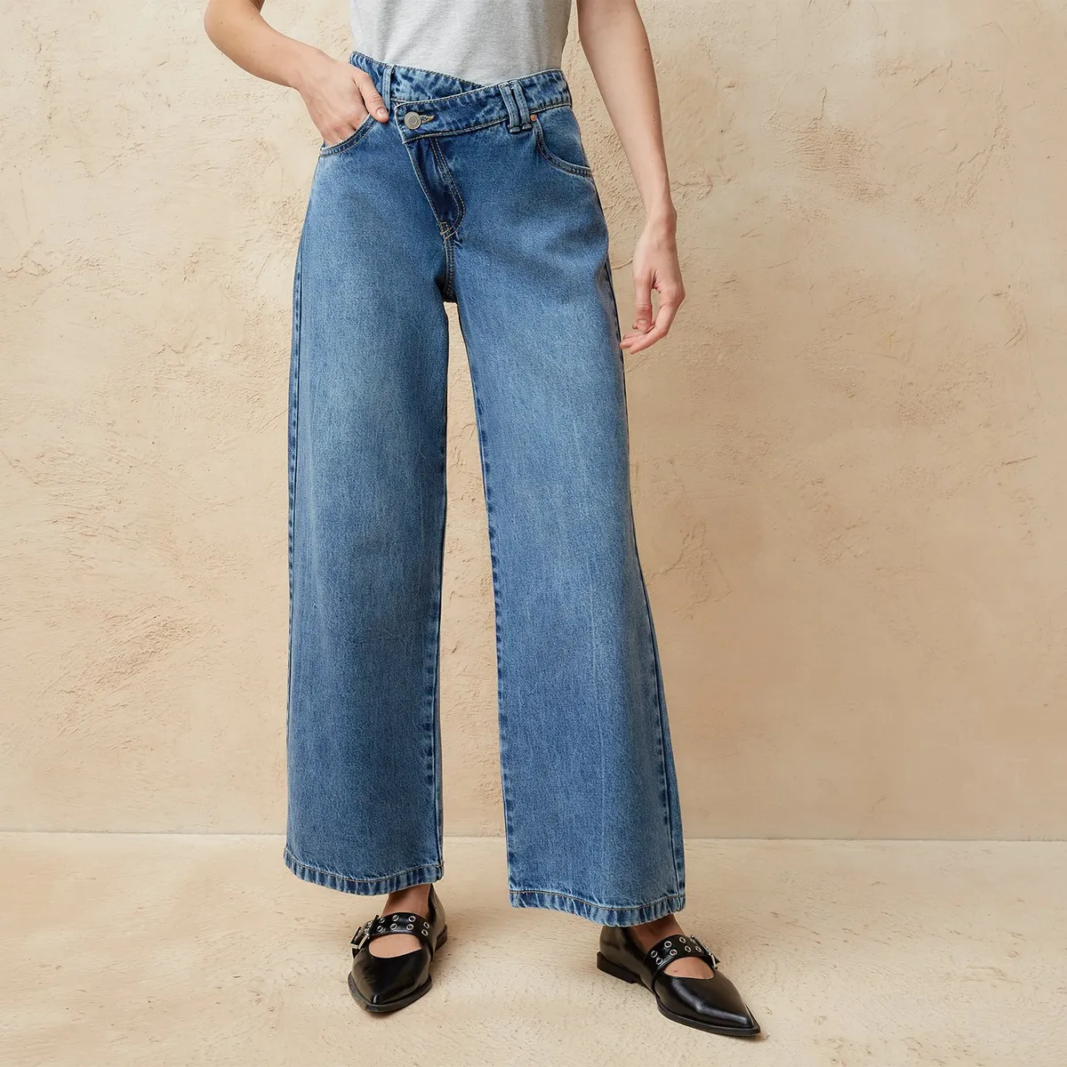 BASEMENT - Jeans Wide Leg Tiro Medio Mujer Basement