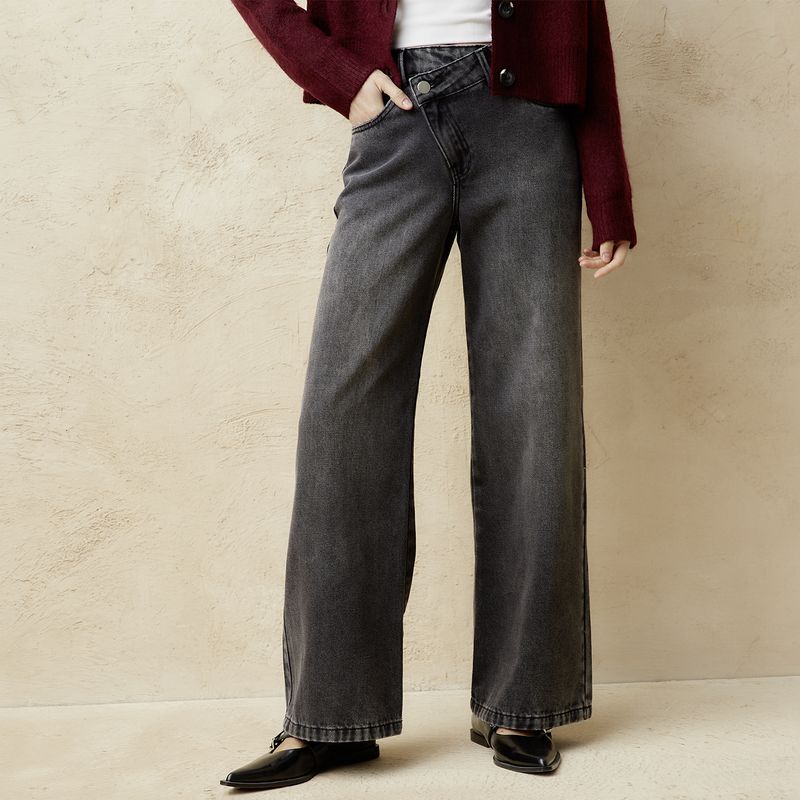 BASEMENT - Jeans Wide Leg Tiro Medio Mujer Basement