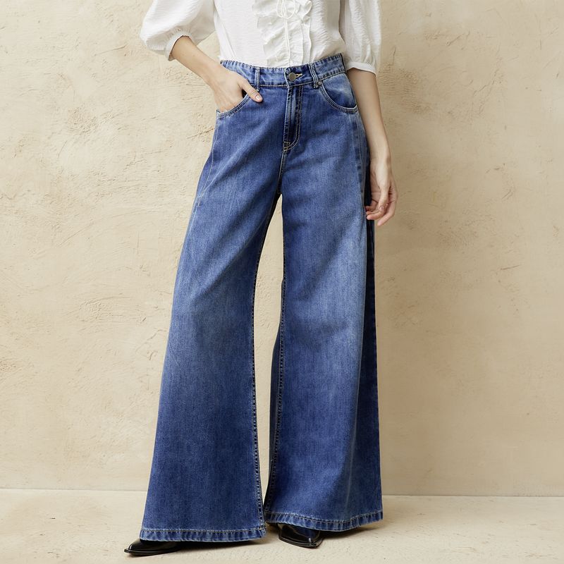 BASEMENT - Jeans Wide Leg Tiro Medio Mujer Basement