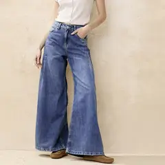 BASEMENT - Jeans Wide Leg Tiro Medio Mujer