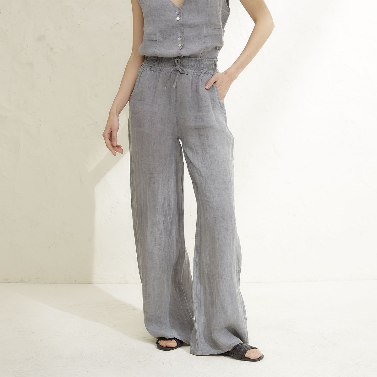 BASEMENT - Pantalón Mujer 100% Lino Hecho en Italia Basement