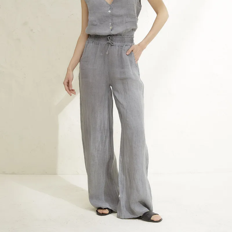 BASEMENT - Pantalón Mujer 100% Lino Hecho en Italia Basement