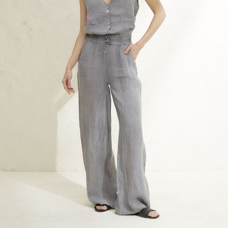 BASEMENT - Pantalón 100% Lino Mujer Basement