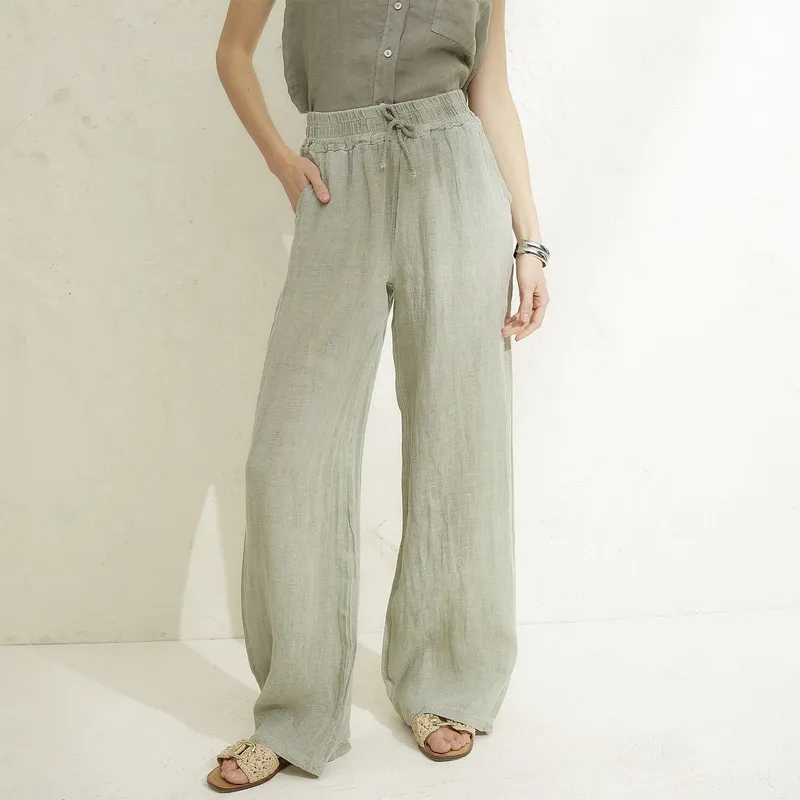 BASEMENT - Pantalón Mujer 100% Lino Hecho en Italia Basement