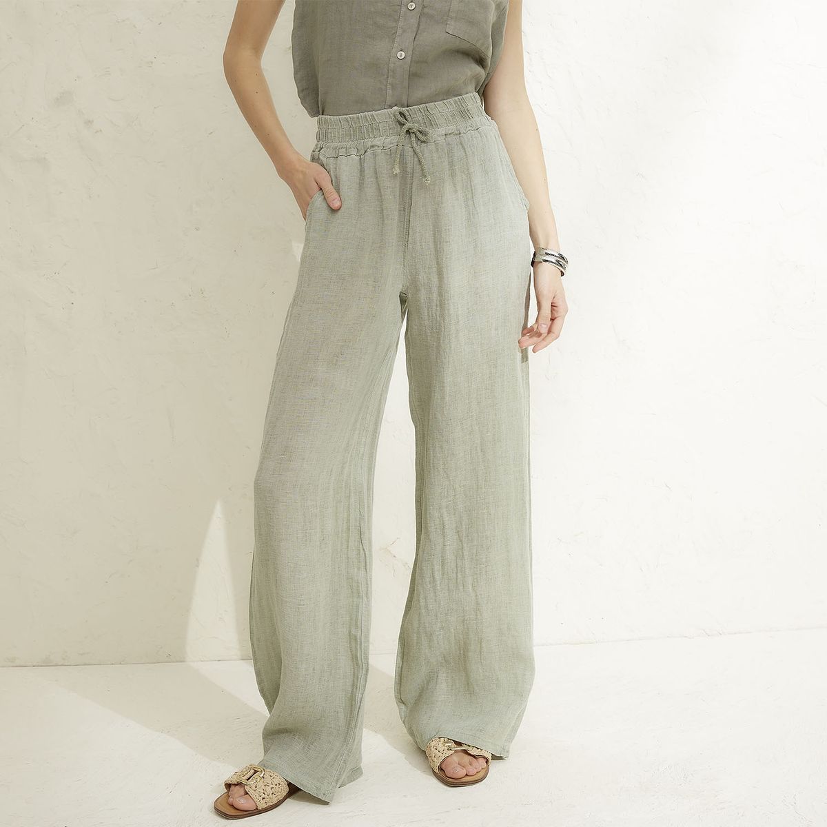 BASEMENT - Pantalón Mujer 100% Lino Hecho en Italia Basement