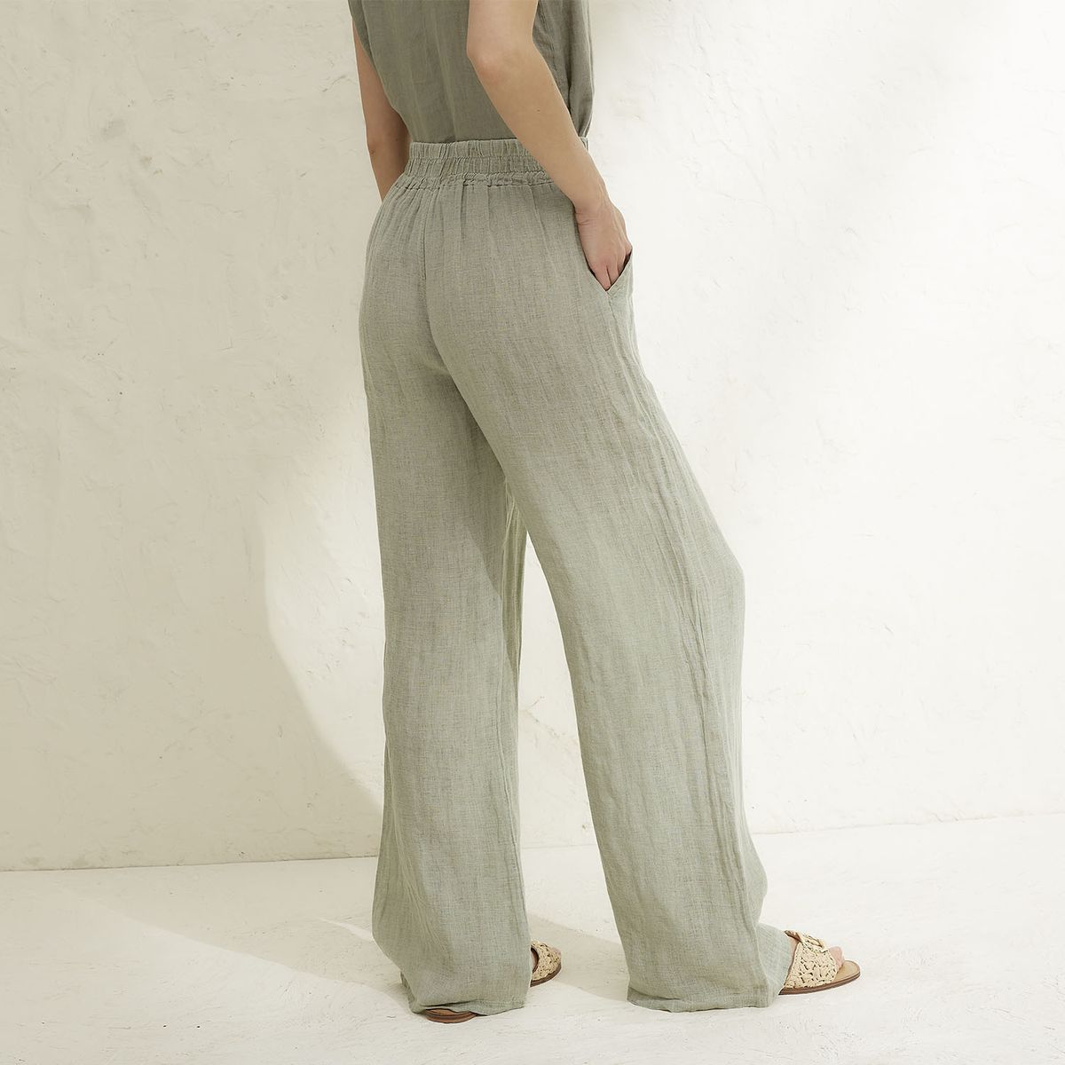 BASEMENT - Pantalón Mujer 100% Lino Hecho en Italia Basement