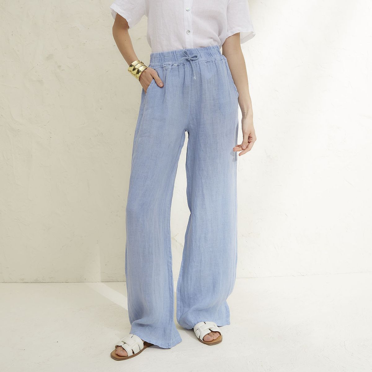 BASEMENT - Pantalón Mujer 100% Lino Hecho en Italia Basement