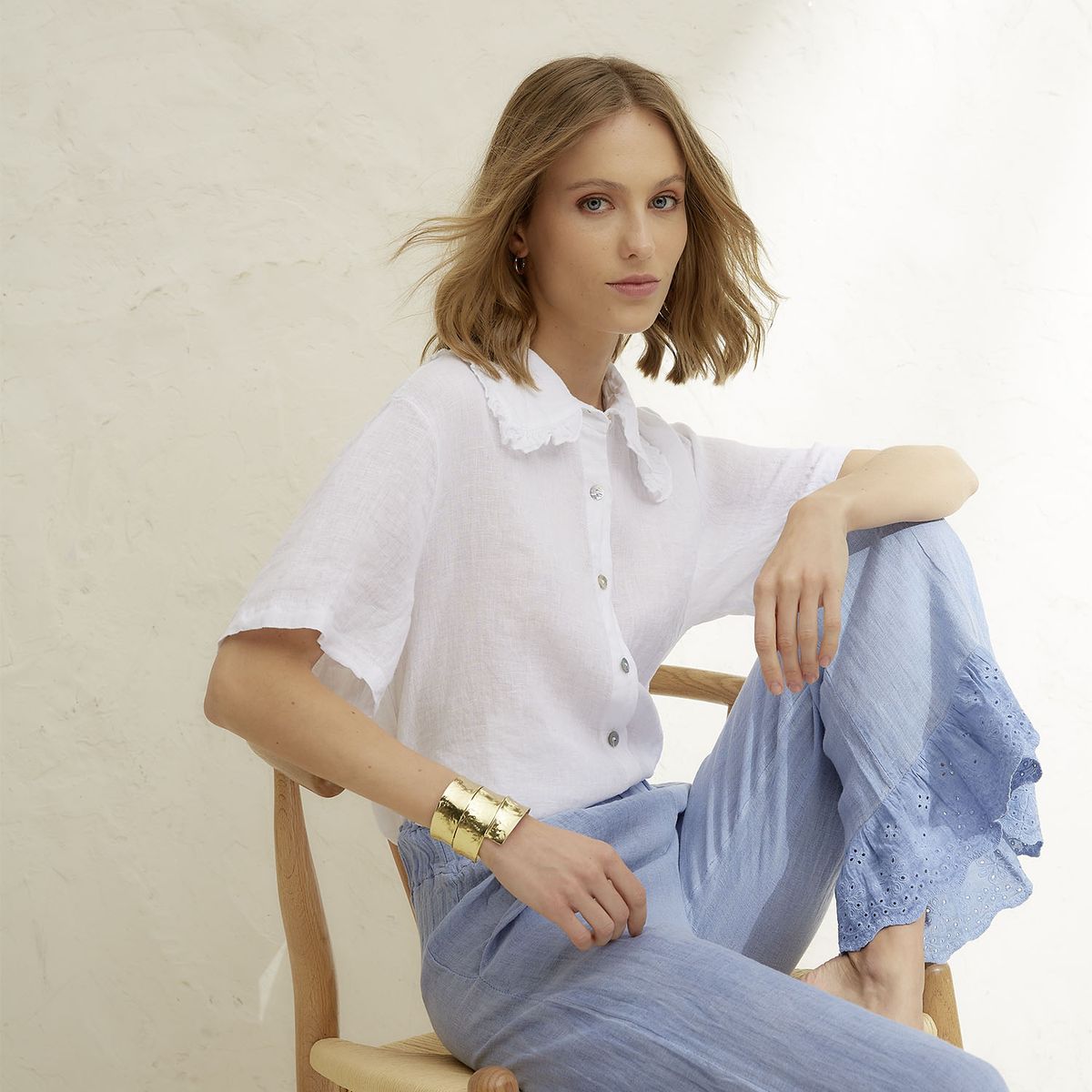 BASEMENT - Blusa Mujer 100% Lino Hecho en Italia Basement