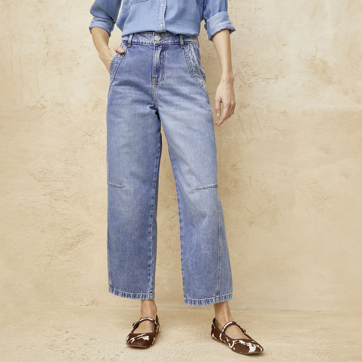 BASEMENT - Jeans Baggy Tiro Medio Mujer Basement