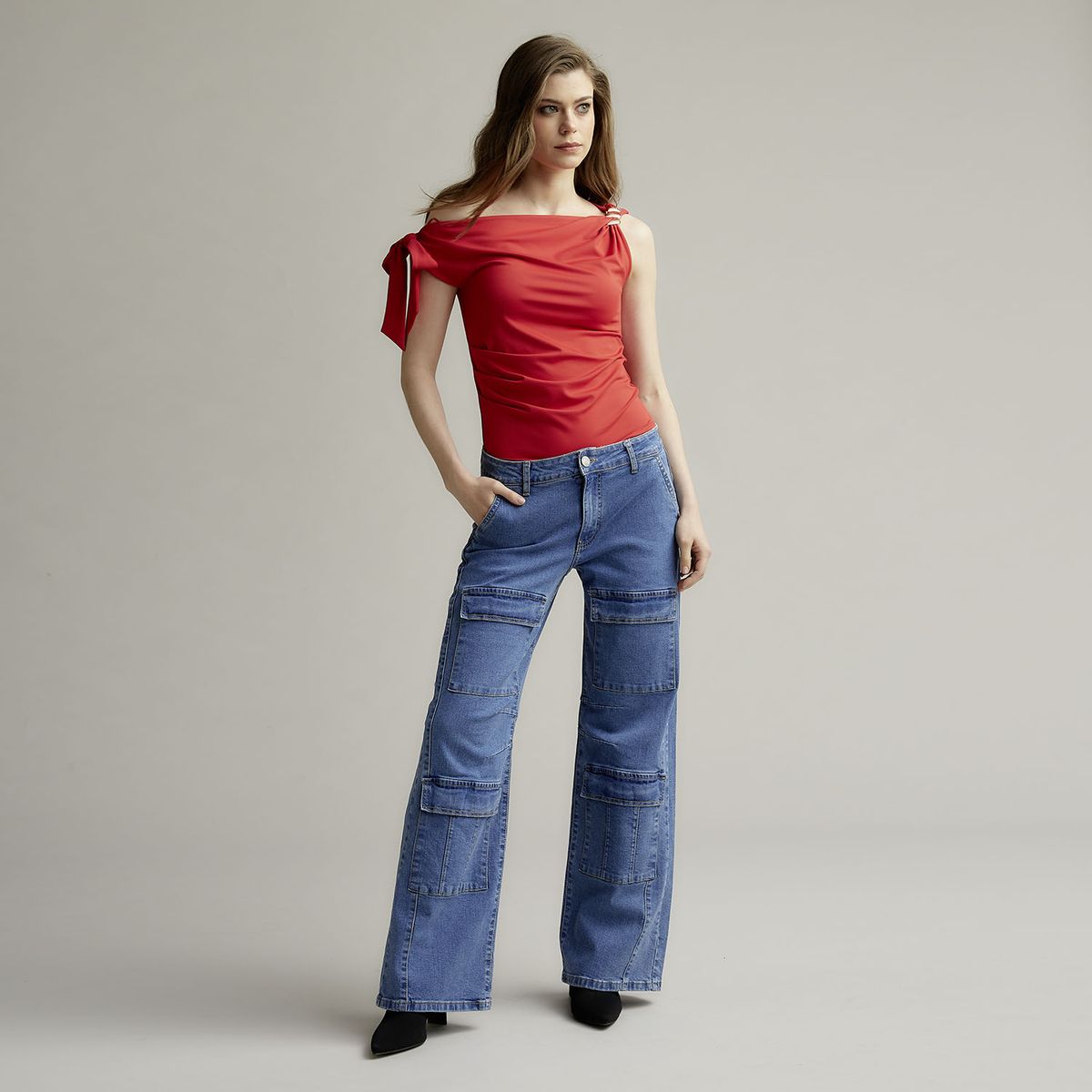 MOSSIMO - Jeans Cargo Tiro Medio Mujer Mossimo