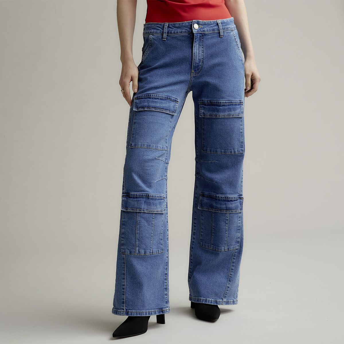 MOSSIMO - Jeans Cargo Tiro Medio Mujer Mossimo