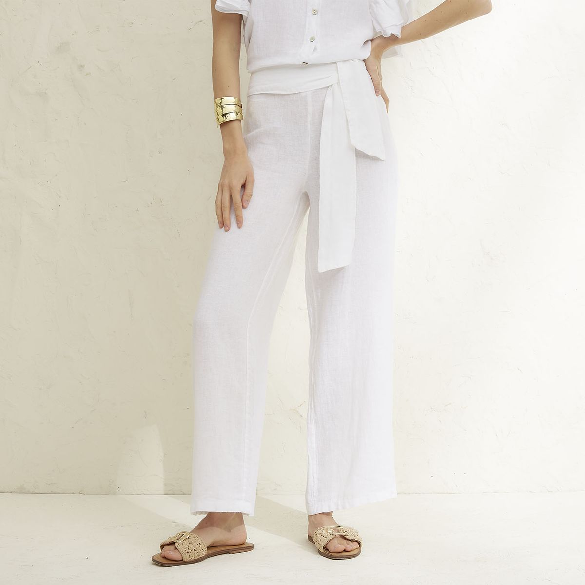 BASEMENT - Pantalón Mujer 100% Lino Hecho en Italia Basement