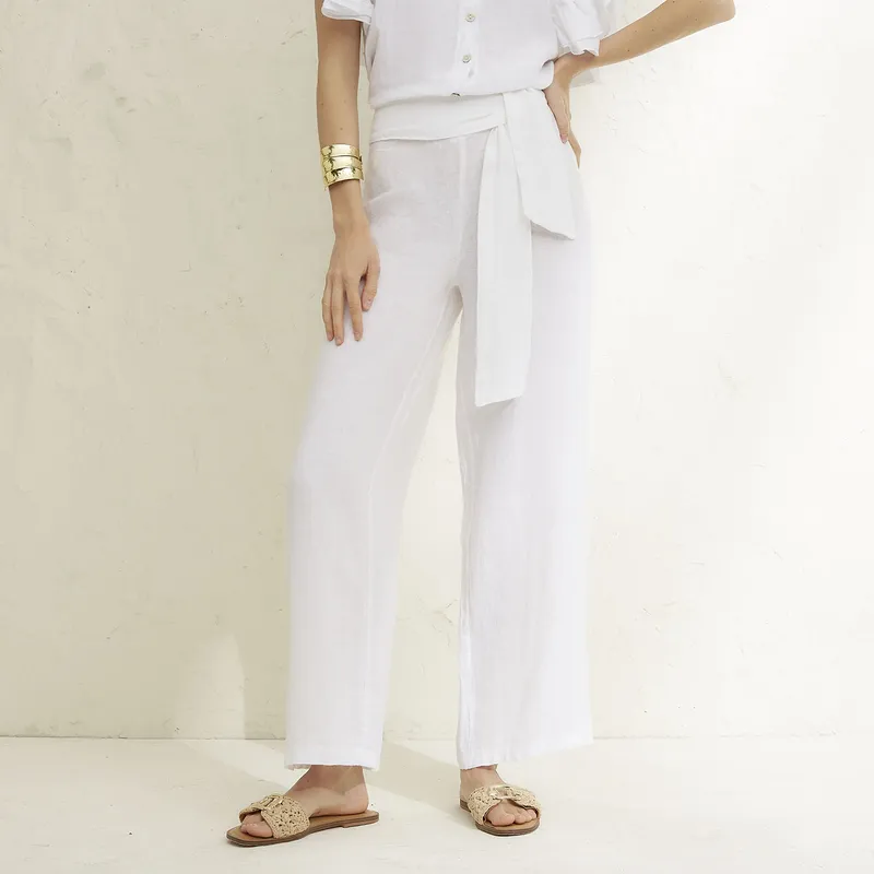 BASEMENT - Pantalón 100% Lino Mujer Basement