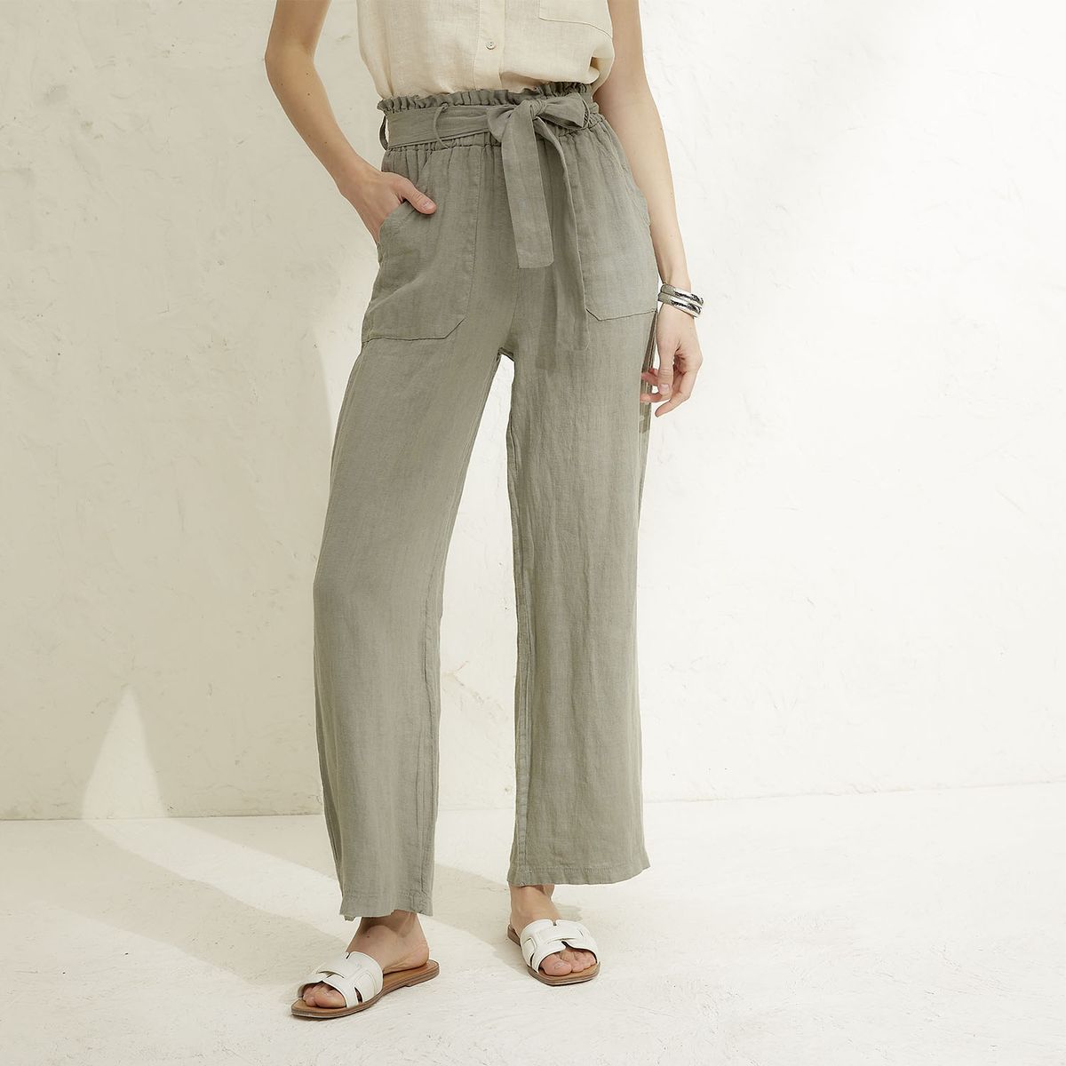 BASEMENT - Pantalón Mujer 100% Lino Hecho en Italia Basement