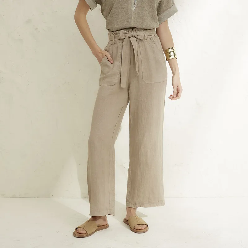 BASEMENT - Pantalón 100% Lino Mujer Basement