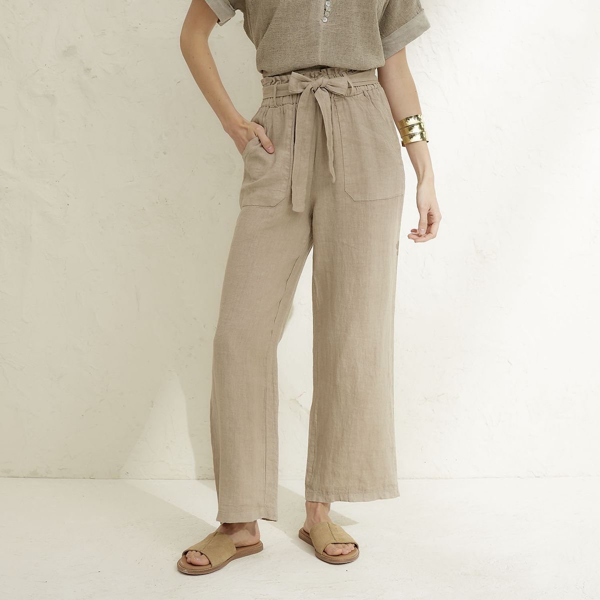 BASEMENT - Pantalón Mujer 100% Lino Hecho en Italia Basement