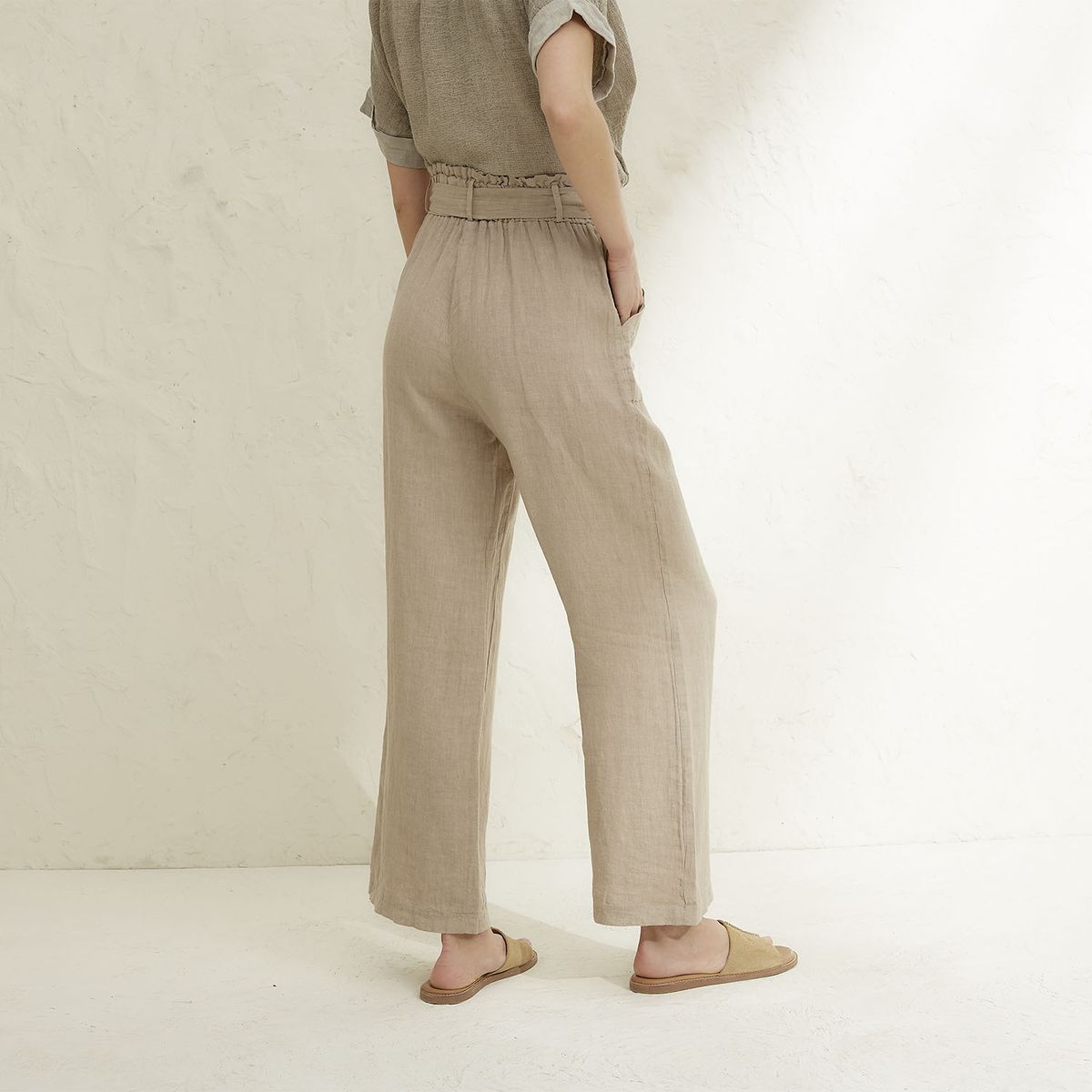 BASEMENT - Pantalón Mujer 100% Lino Hecho en Italia Basement