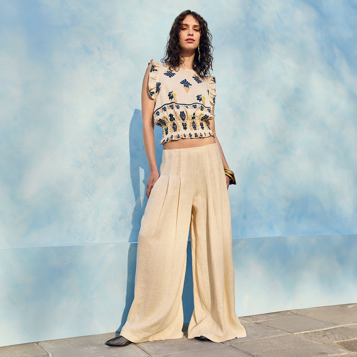 BASEMENT - Pantalón Mujer 100% Lino Hecho en Italia Basement