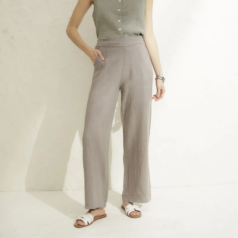 BASEMENT - Pantalón Mujer 100% Lino Hecho en Italia Basement