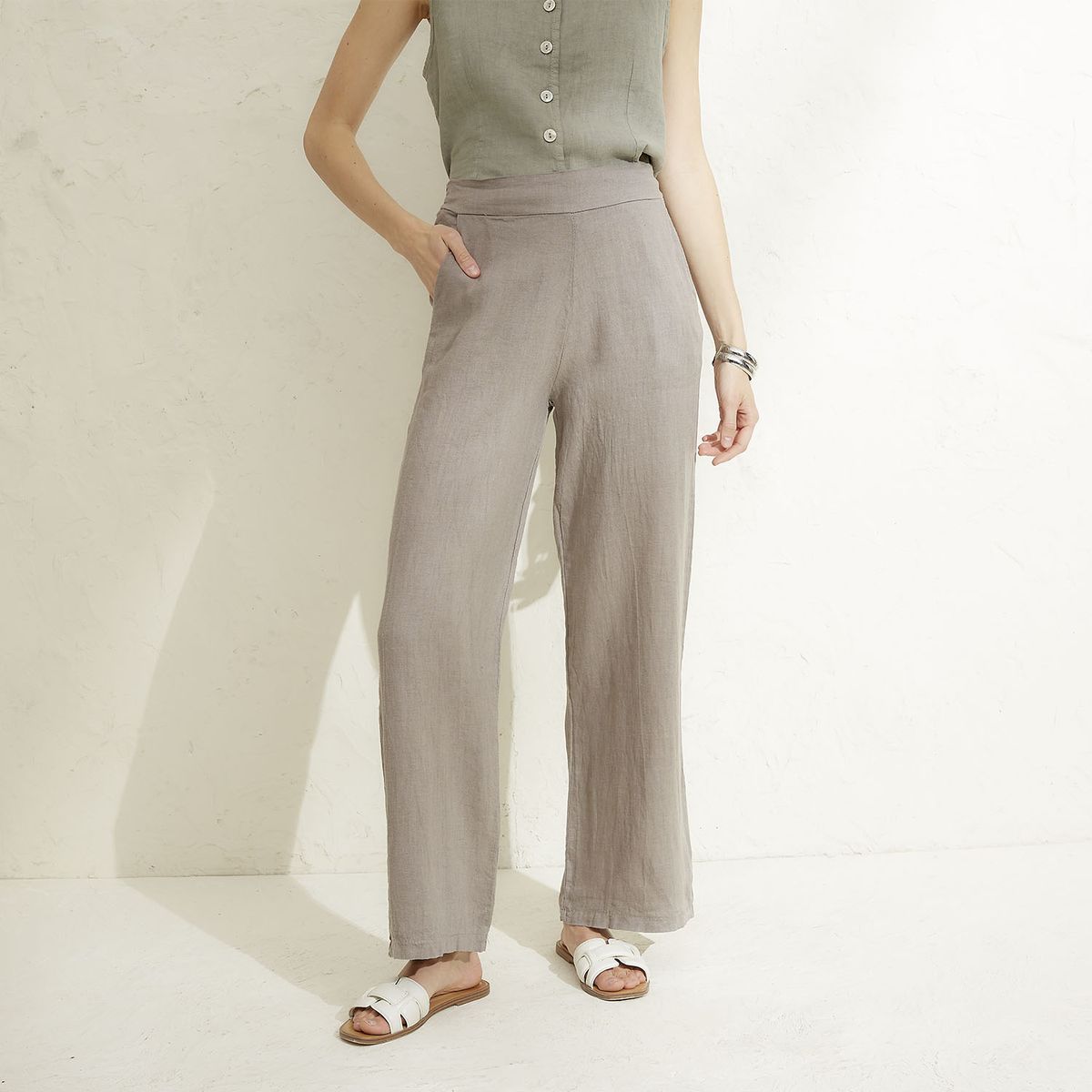 BASEMENT - Pantalón Mujer 100% Lino Hecho en Italia Basement