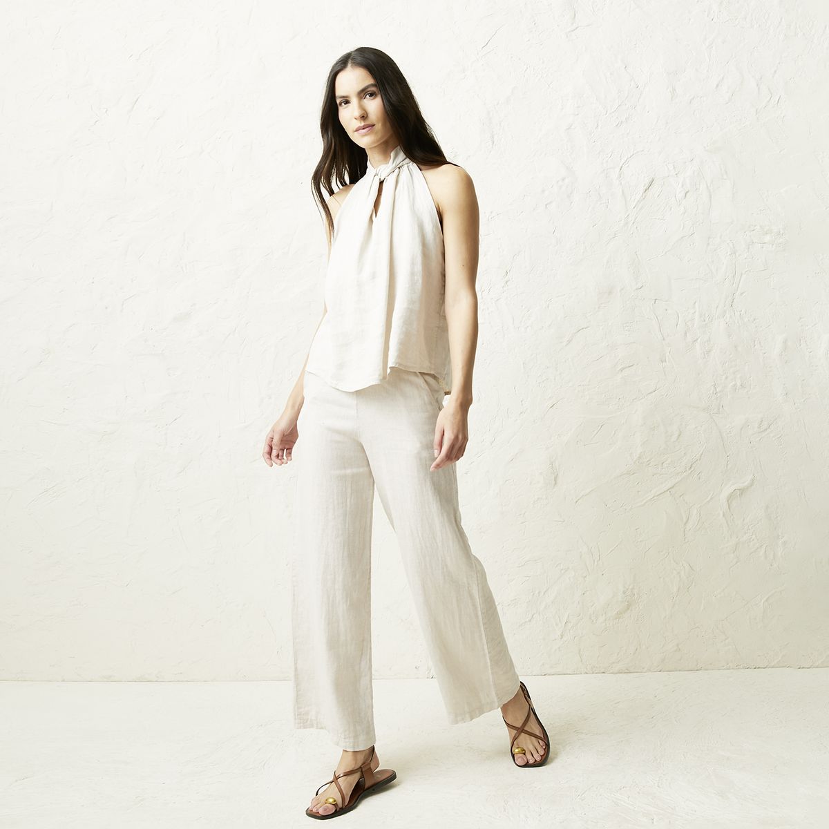 BASEMENT - Pantalón Mujer 100% Lino Hecho en Italia Basement