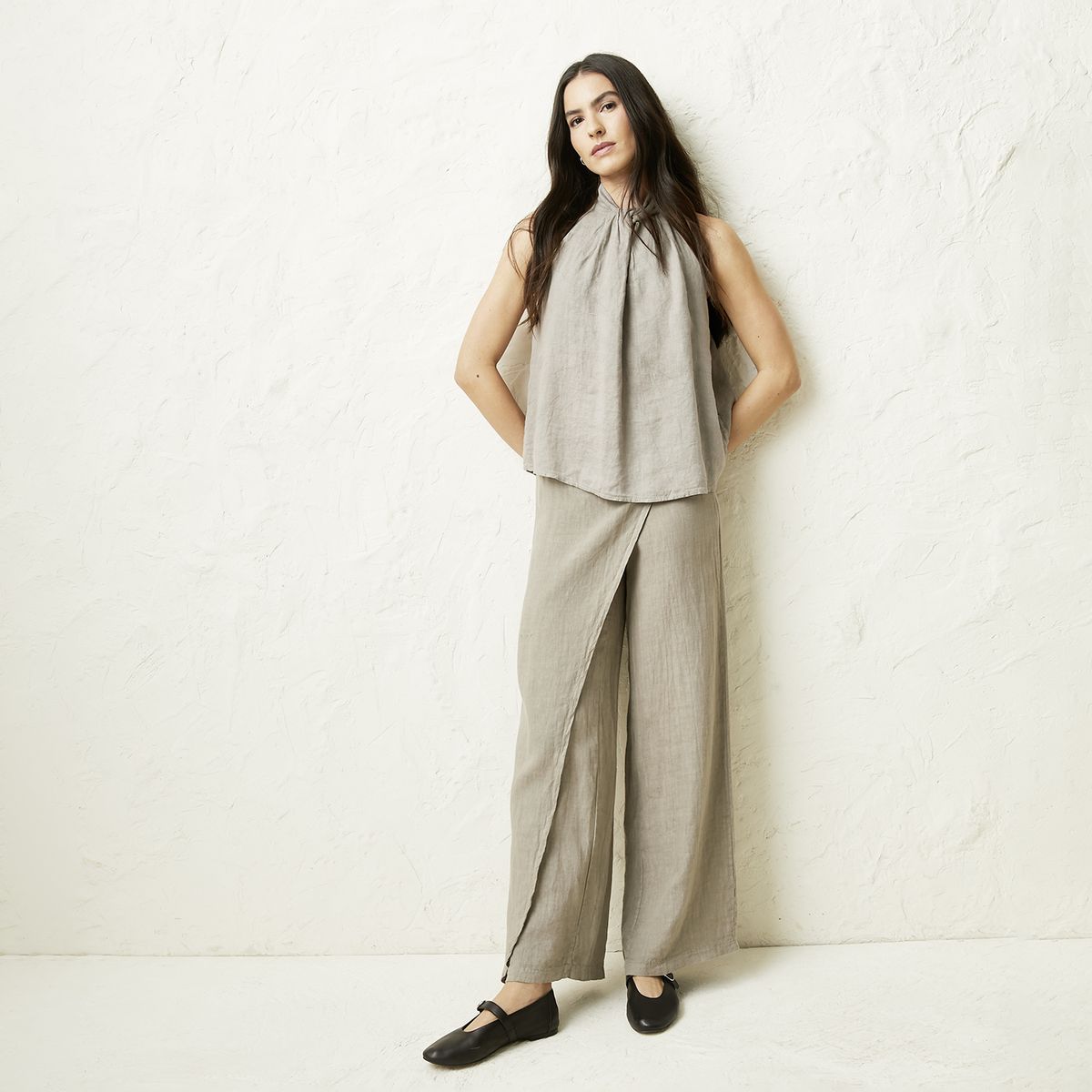 BASEMENT - Pantalón Mujer 100% Lino Hecho en Italia Basement