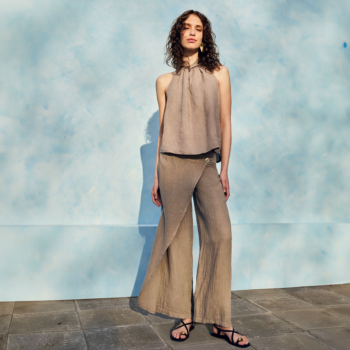 BASEMENT - Pantalón Mujer 100% Lino Hecho en Italia Basement