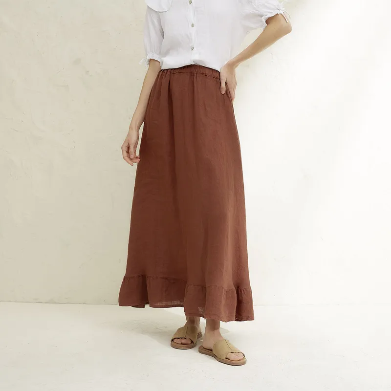 BASEMENT - Falda 100% Lino Mujer Basement