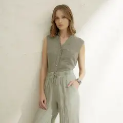 BASEMENT - Blusa Mujer 100% Lino Hecho en Italia