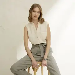 BASEMENT - Blusa Mujer 100% Lino Hecho en Italia