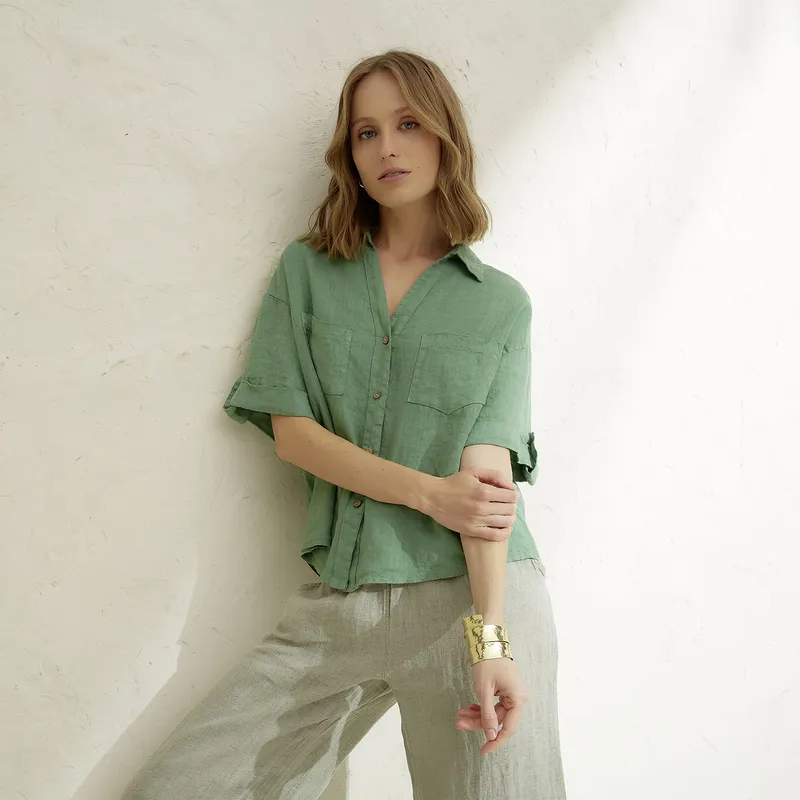 BASEMENT - Blusa Mujer 100% Lino Hecho en Italia Basement