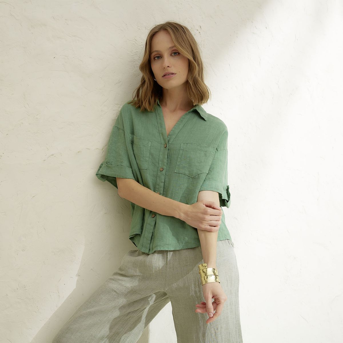 BASEMENT - Blusa Mujer 100% Lino Hecho en Italia Basement