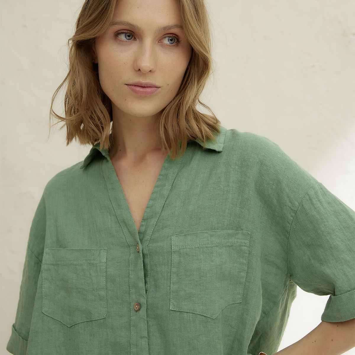 BASEMENT - Blusa Mujer 100% Lino Hecho en Italia Basement