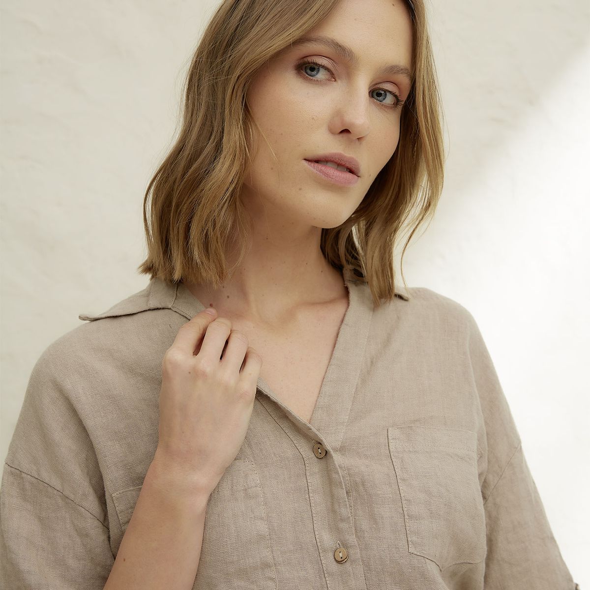 BASEMENT - Blusa Mujer 100% Lino Hecho en Italia Basement