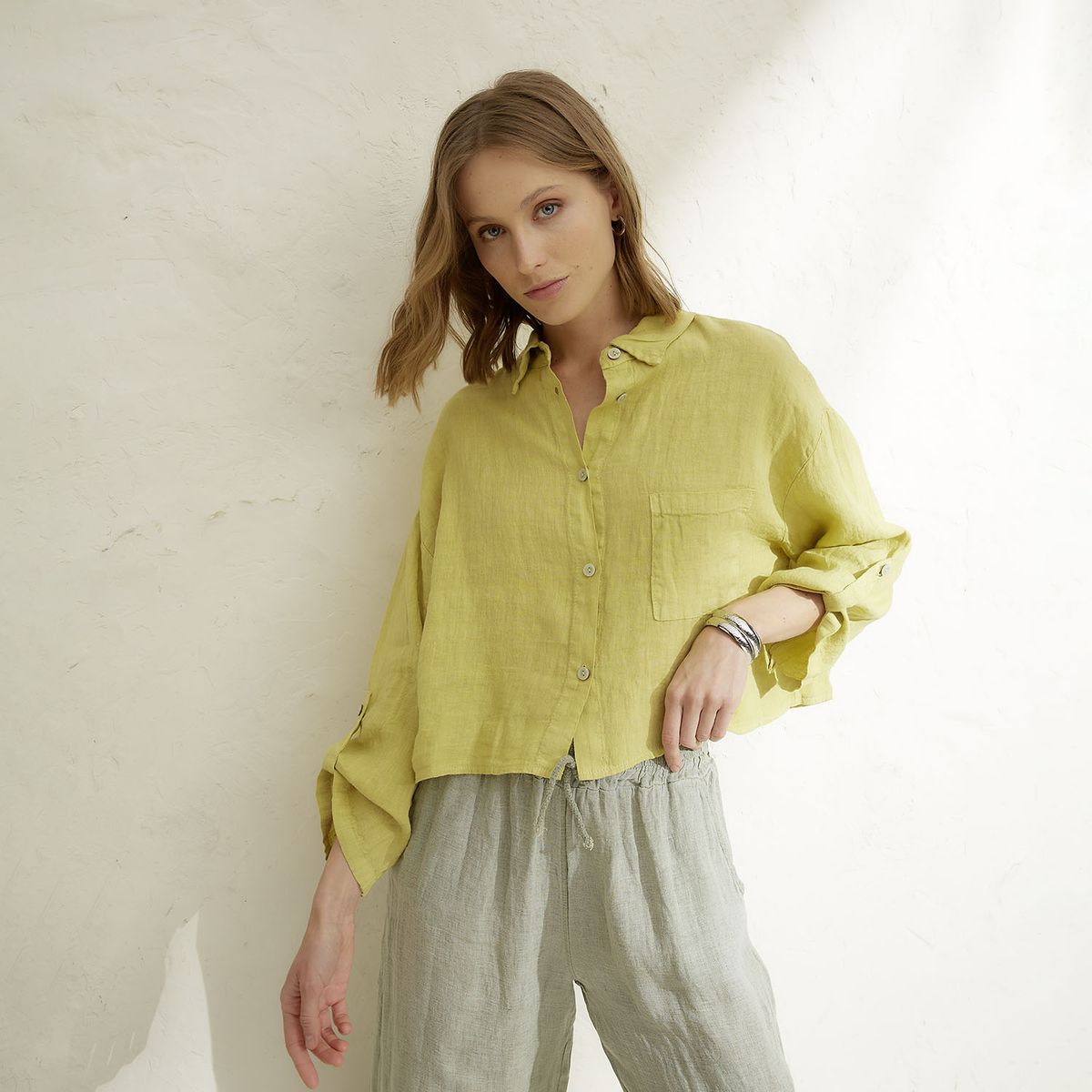 BASEMENT - Blusa Mujer 100% Lino Hecho en Italia Basement