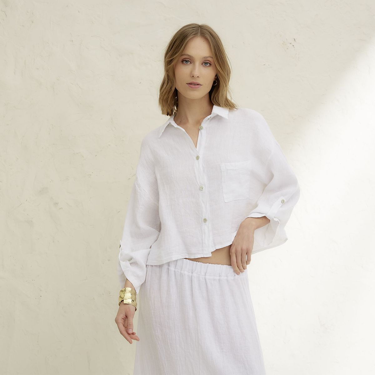 BASEMENT - Blusa Mujer 100% Lino Hecho en Italia Basement