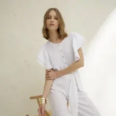 BASEMENT - Blusa Mujer 100% Lino Hecho en Italia