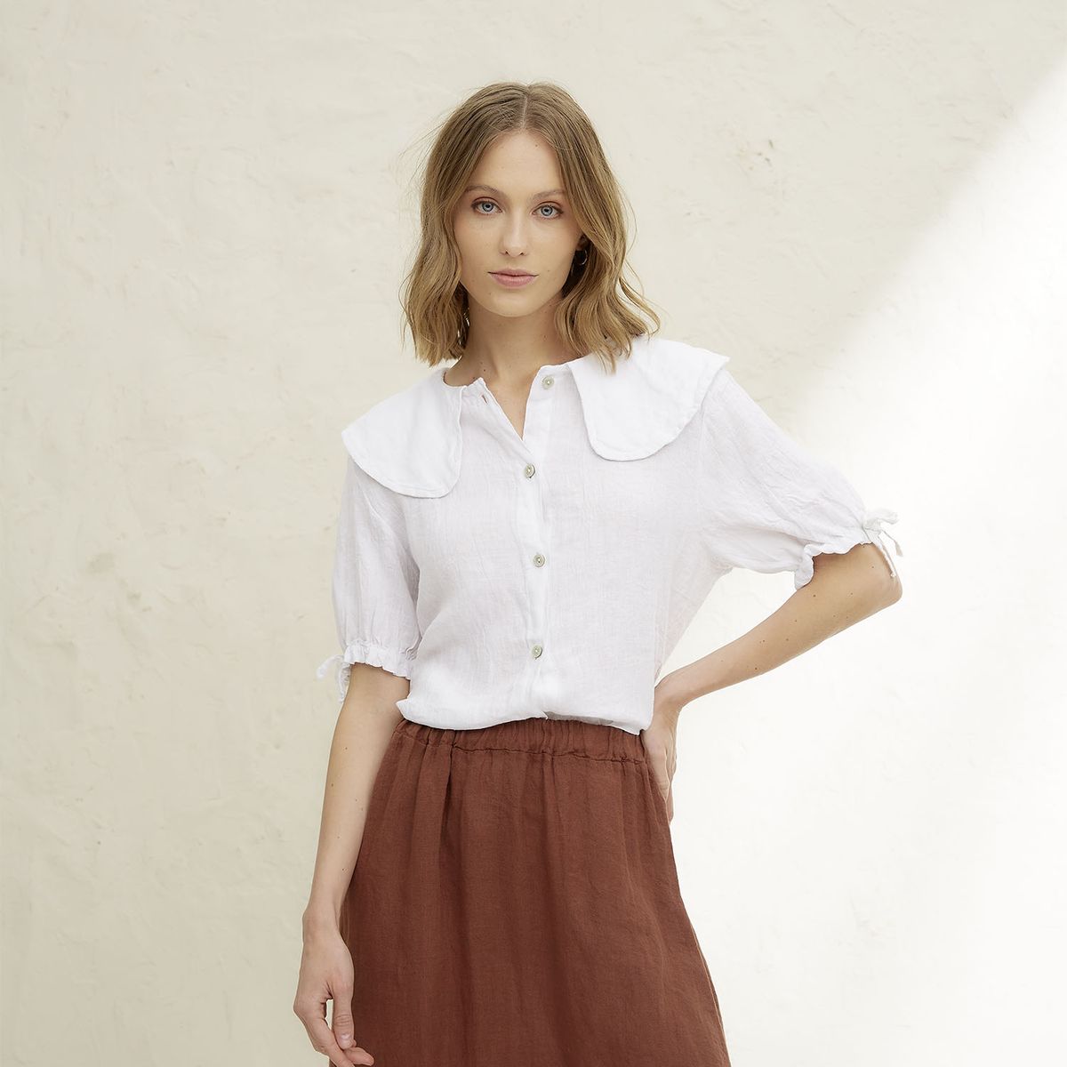 BASEMENT - Blusa Mujer 100% Lino Hecho en Italia Basement