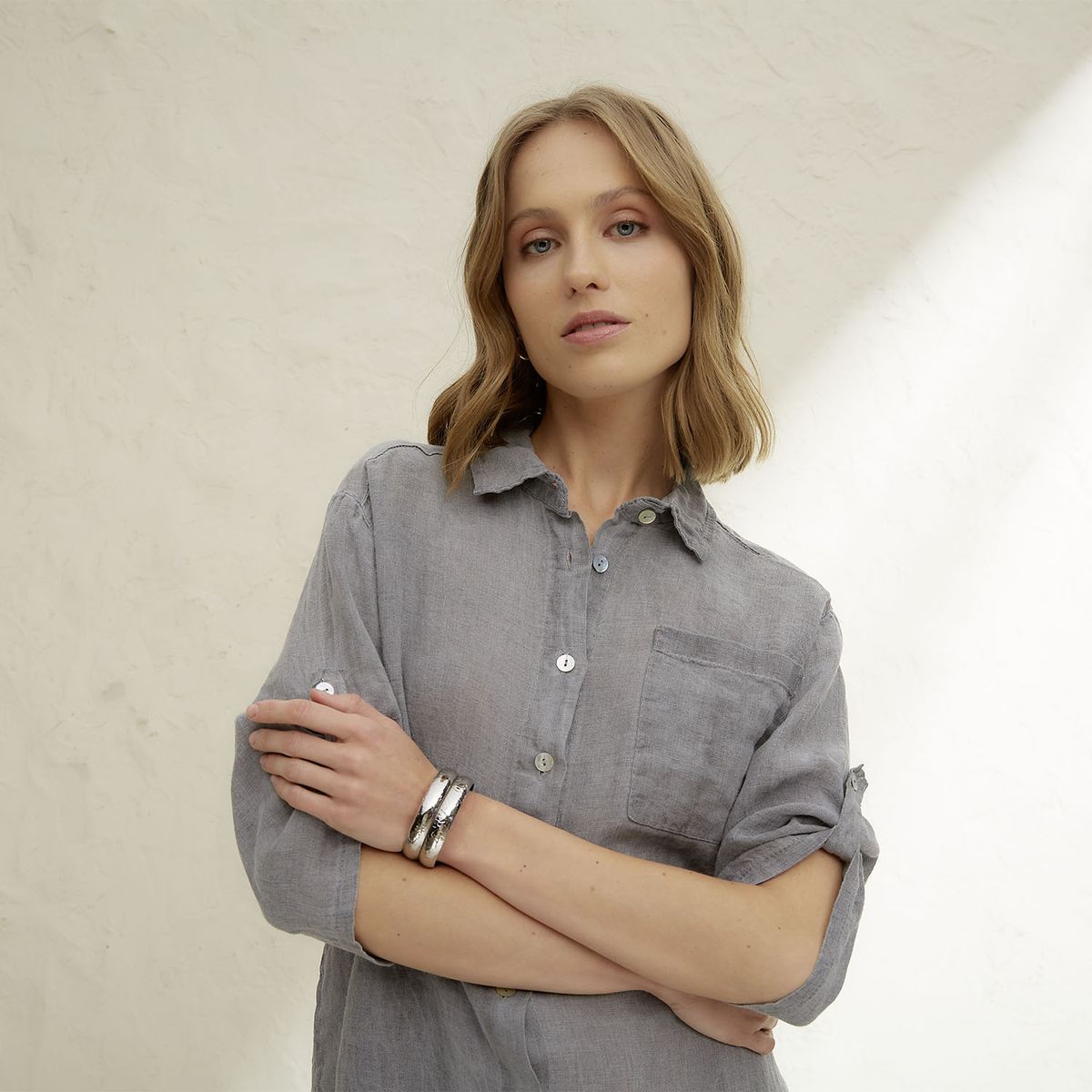 BASEMENT - Vestido Mujer 100% Lino Hecho en Italia Basement