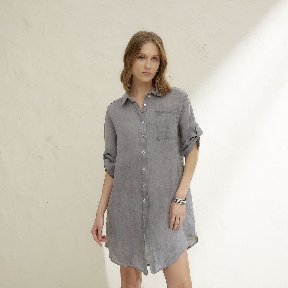 BASEMENT - Vestido Mujer 100% Lino Hecho en Italia Basement