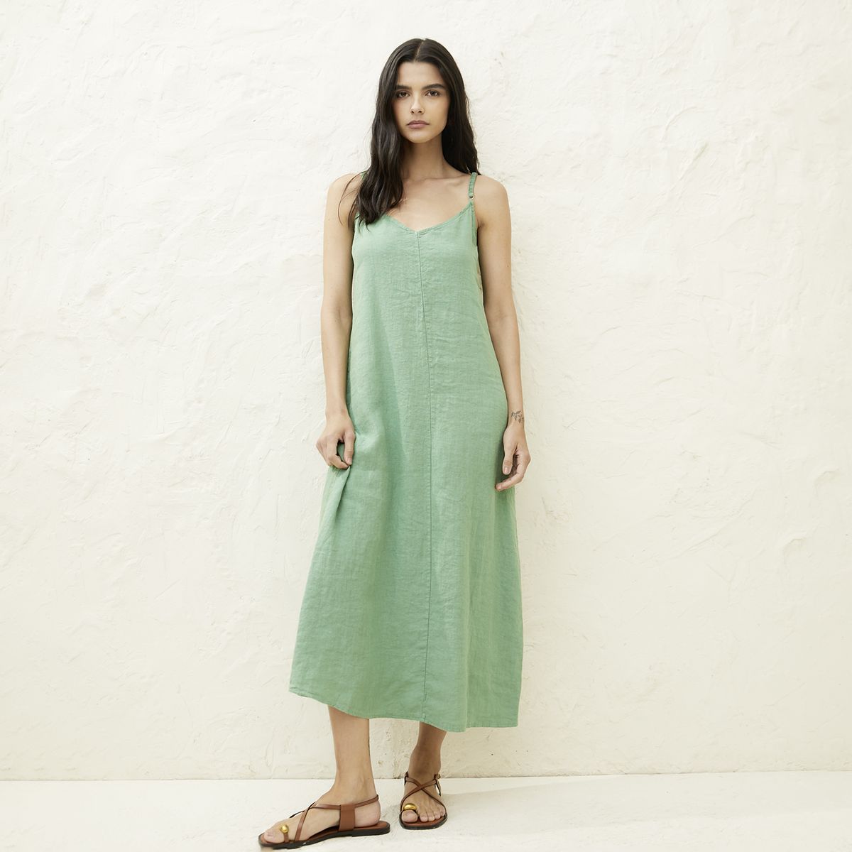 BASEMENT - Vestido Mujer 100% Lino Hecho en Italia Basement