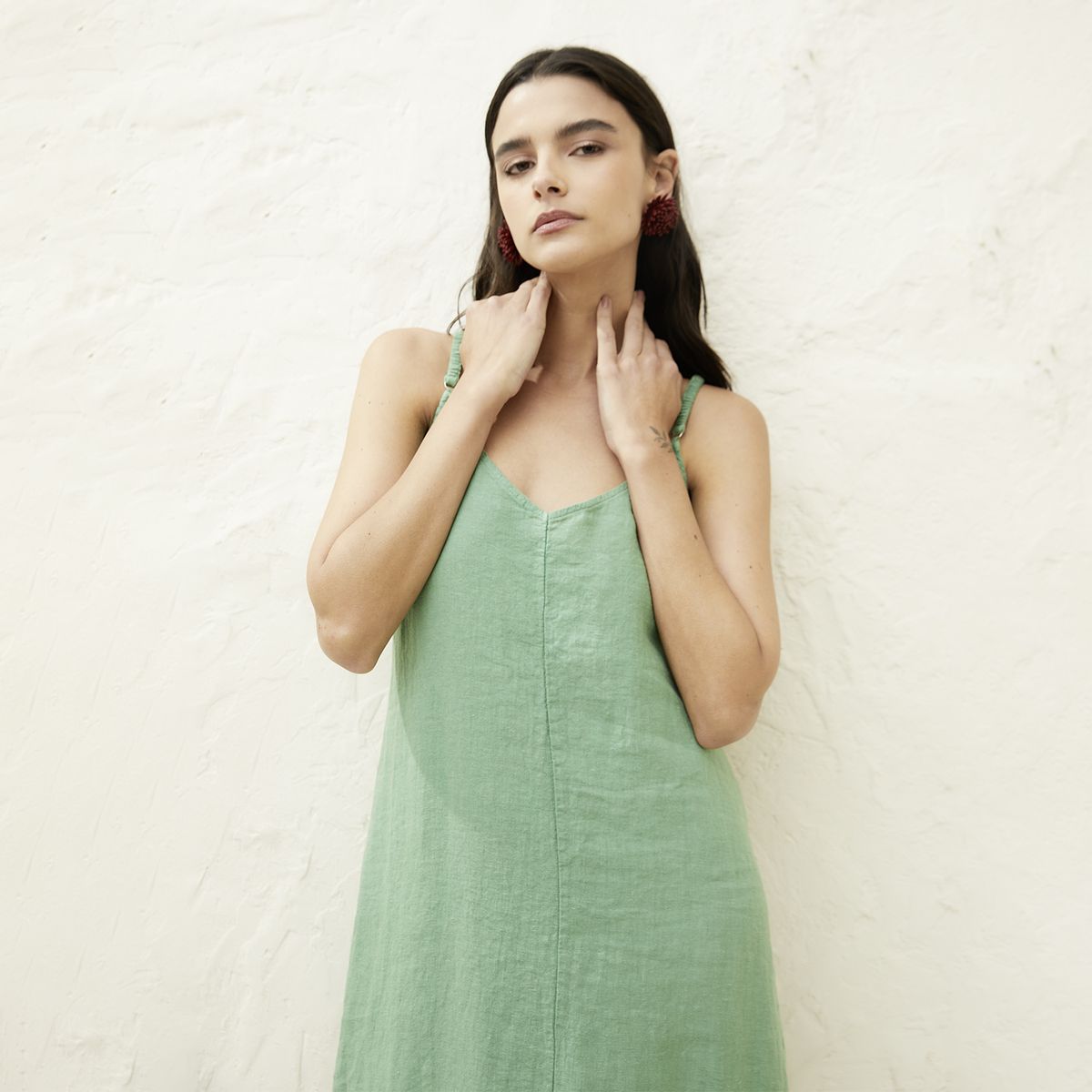 BASEMENT - Vestido Mujer 100% Lino Hecho en Italia Basement